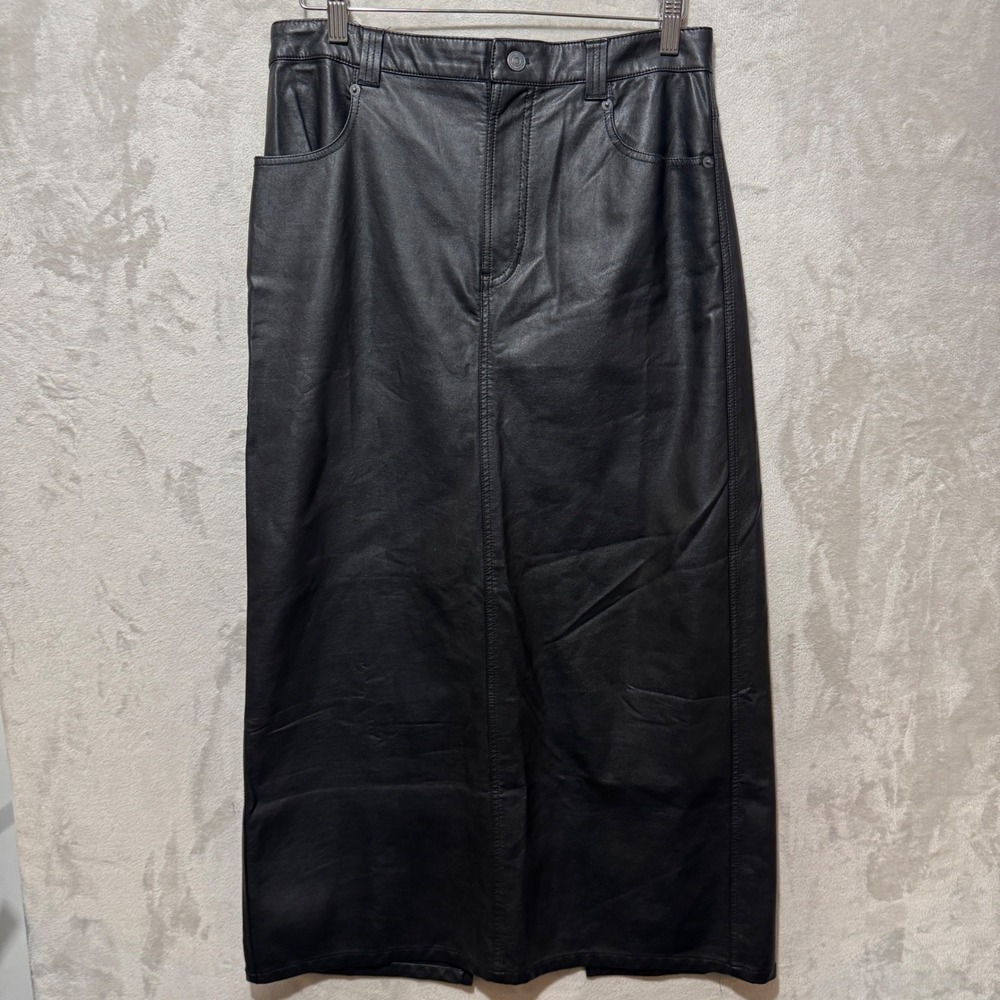 Free People We The Free Black Vegan Faux Leather Maxi Skirt Size 8